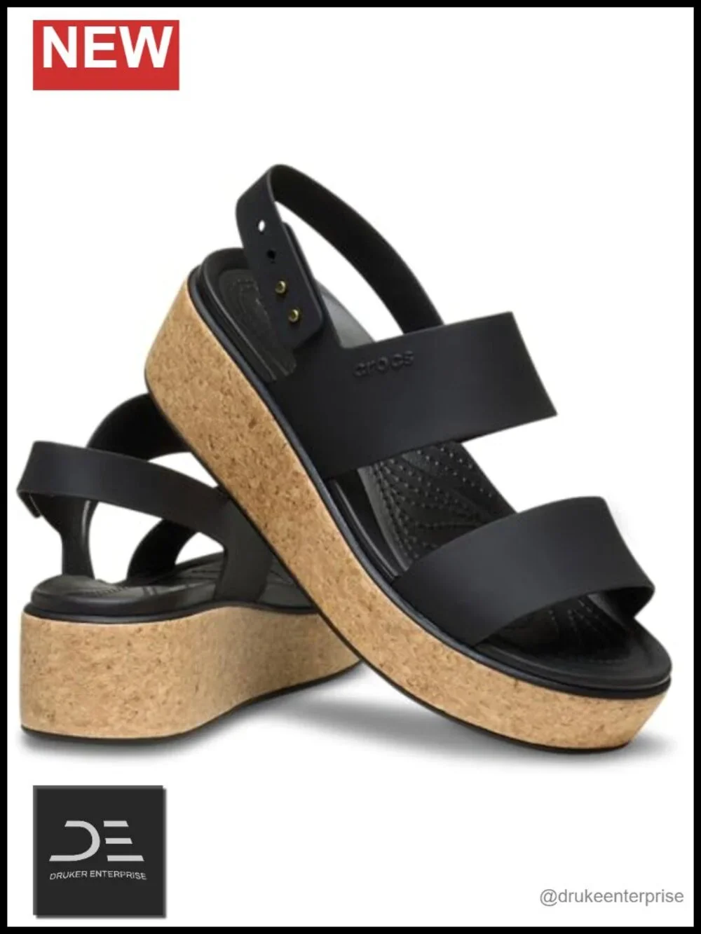 Crocs Brooklyn Cork Low Wedge Women's EVA Sandal Rubber Sole Adjustable Buckle